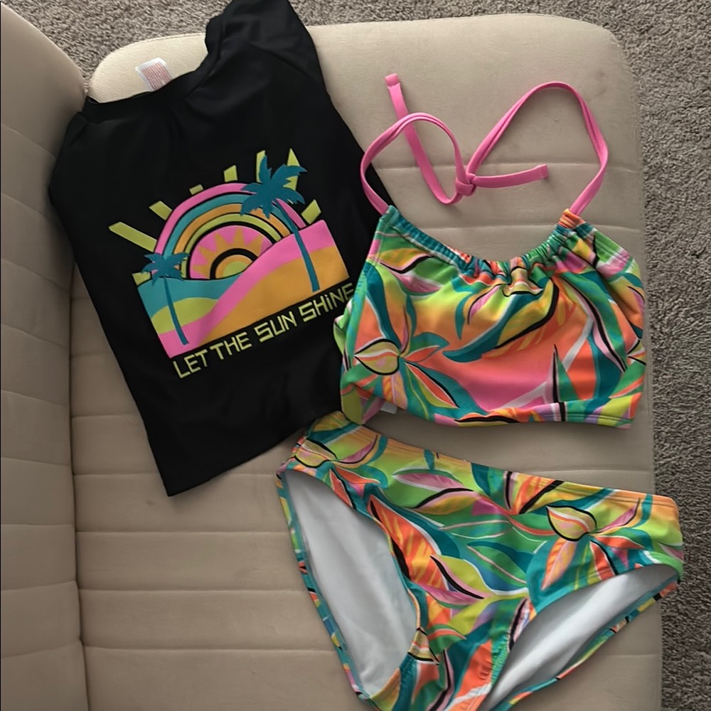 Tropical Kids Swim Set with Black Rash Guard